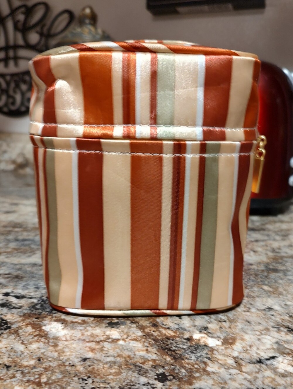 Striped Cosmetic Travel Bag in Rust, Cream & Sage
